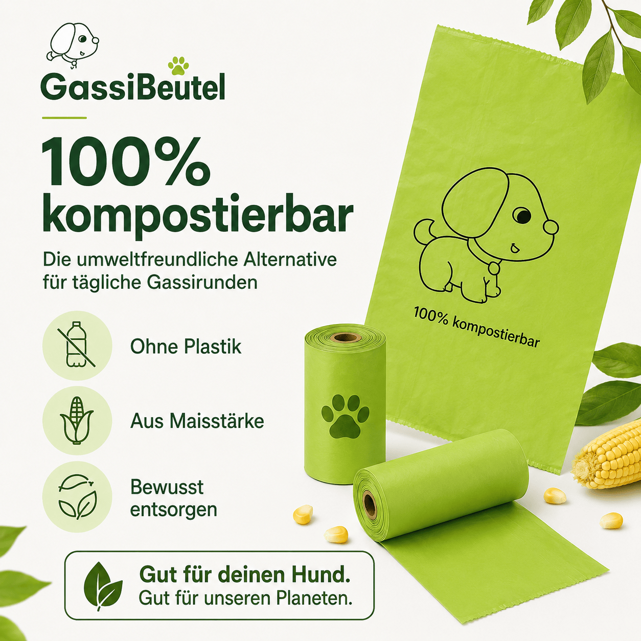 GassiBeutel - Kotbeutel aus Maisstärke für saubere Gassirunden 4Pfotenliebe 