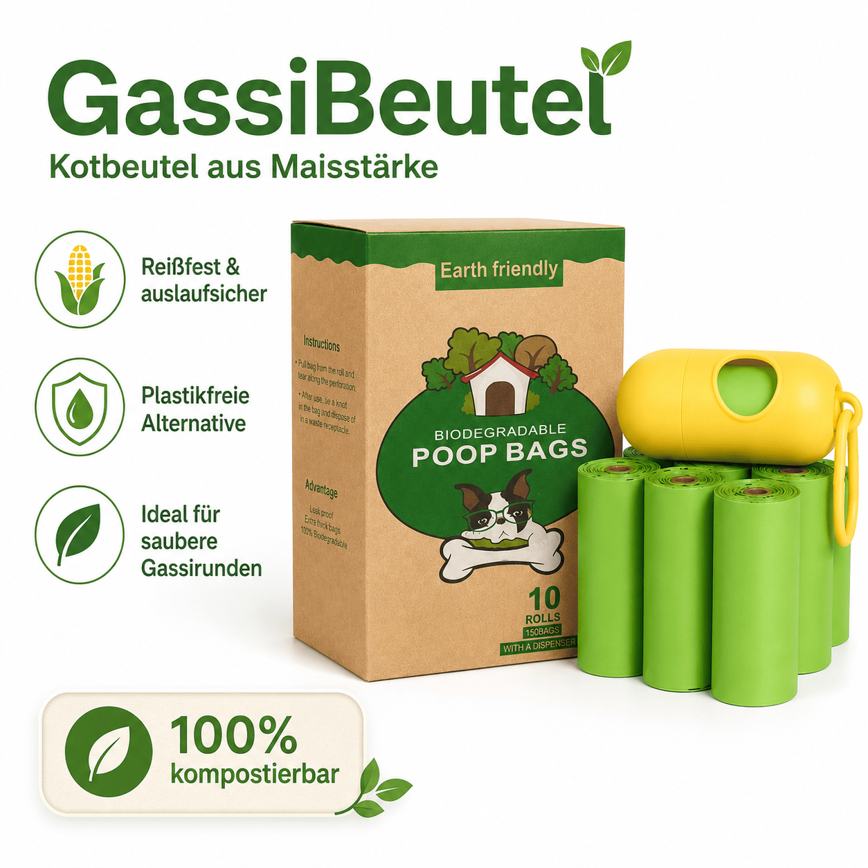 GassiBeutel - Kotbeutel aus Maisstärke für saubere Gassirunden 4Pfotenliebe 