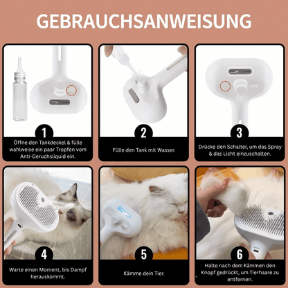 FellStopp Dampfbürste für Katzen & Hunde - sanfte Pflege, weniger Haarausfall, glänzendes Fell 4Pfotenliebe 