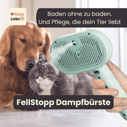 FellStopp Dampfbürste für Katzen & Hunde - sanfte Pflege, weniger Haarausfall, glänzendes Fell 4Pfotenliebe 