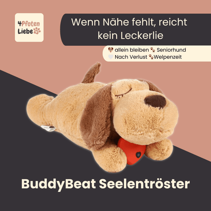4Pfotenliebe BuddyBeat Seelentröster mit Herzschlag (35x18x20cm) BuddyBeat Seelentröster - weiches Kuscheltier mit Herzschlag-Gefühl