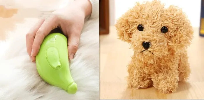 Mein Shop Tierhaarbürste Grün Set mit Plüschfigur PawfectSteam - 3-in-1 Dampf-Bürste für Hunde & Katzen